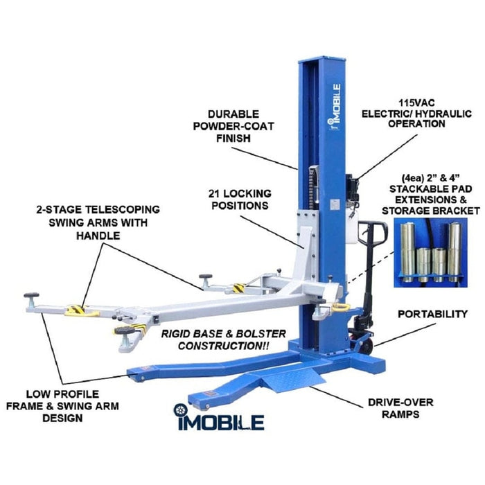 iDEAL MSC-6KLP 6,000 lb Mobile Single Column Lift - Low Profile