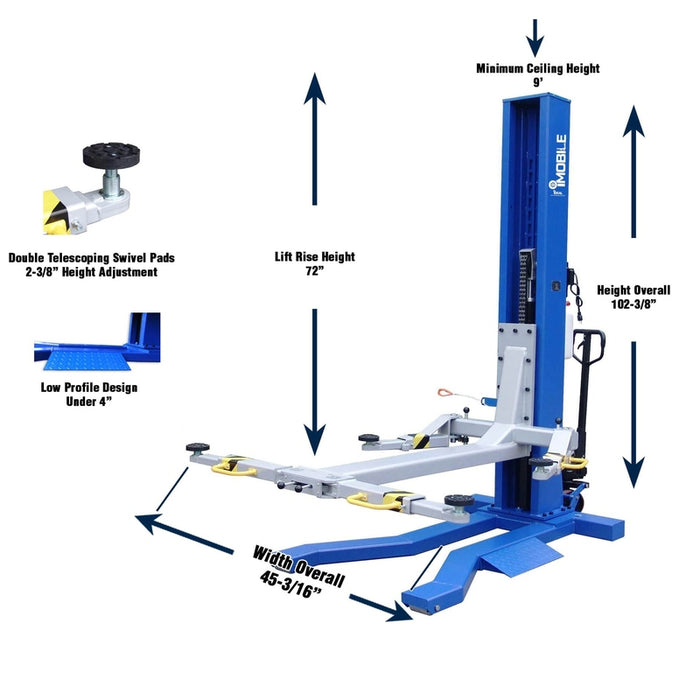 iDEAL MSC-6KLP 6,000 lb Mobile Single Column Lift - Low Profile