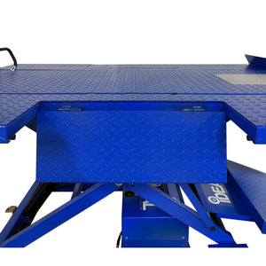 Rear drop-down service panel under the table