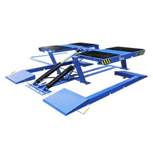 iDeal LR-10K-TLPAD 10,000-lb commercial low-rise pad lift, isometric view of platform with diamond-plate ramps