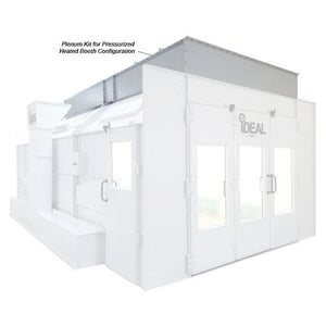 iDEAL PSB-SDD26B side downdraft paint booth with canopy plenum kit installed on roof for pressurized heated configuration