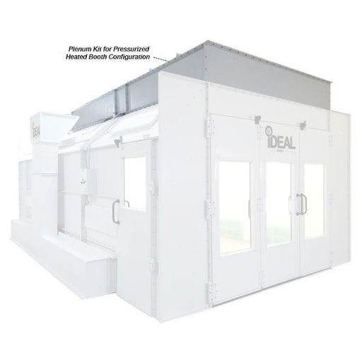 iDEAL PSB-SDD26B side downdraft paint booth with canopy plenum kit installed on roof for pressurized heated configuration