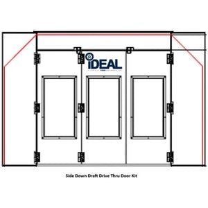 iDeal PSB-SDD-TF-DTDK-AK tri-fold drive-thru door kit shown installed at rear of side down draft spray booth