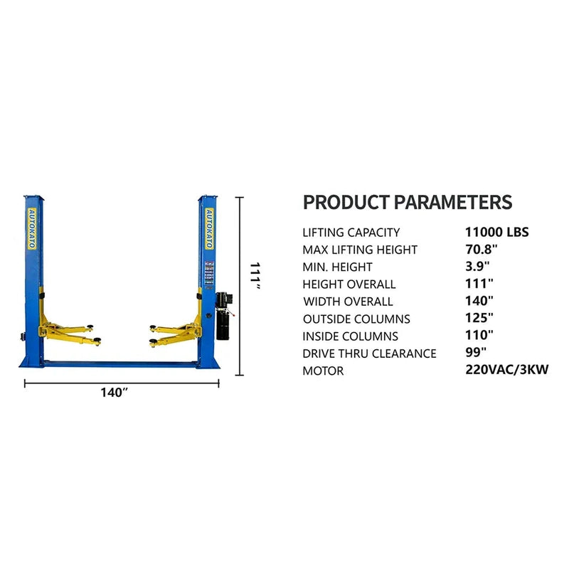 katool h115z two post lift product specifications