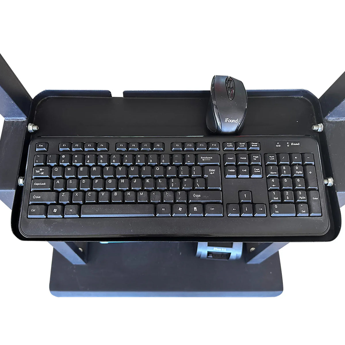 Katool KT-5DA workstation keyboard, mouse, and tablet shelf detail