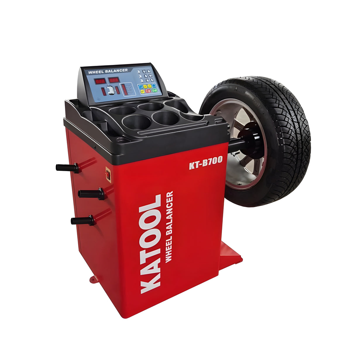 Katool KT-B700 wheel balancer with wheel mounted