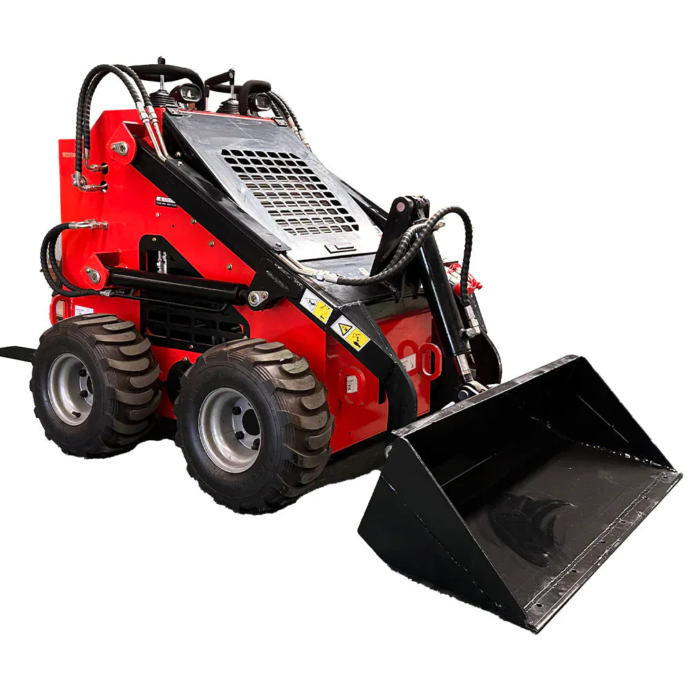 Katool KT-SK26W mini skid steer track loader, side angle with bucket extended forward