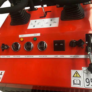 Katool KT-SK26W operator control panel with fuel gauge, oil temperature, hour meter, and ignition lock
