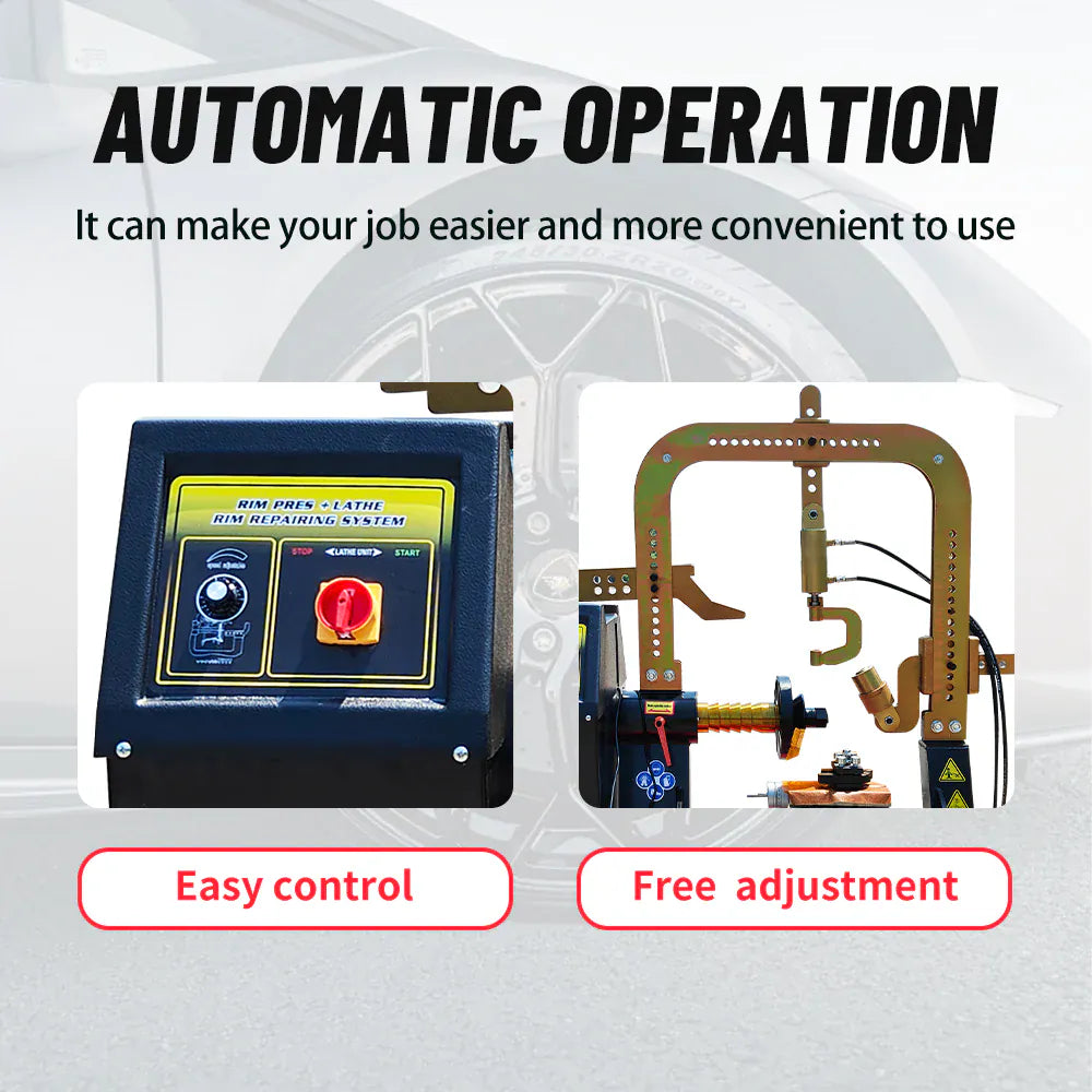Katool KT-WL75 control panel with Rim Press + Lathe selectors and clamping head detail