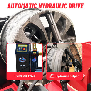 Katool KT-WL75 hydraulic drive system straightening a bent alloy wheel rim