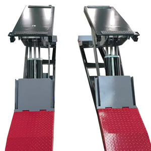 Katool KT-X99 scissor lift platform and cylinder detail with red approach ramp