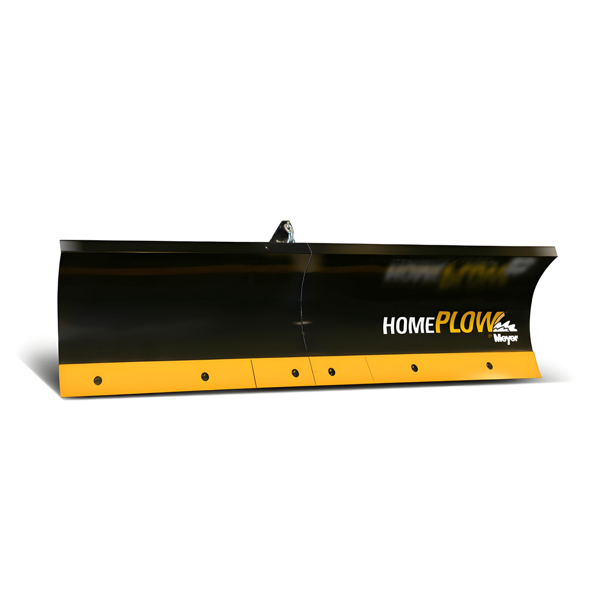 HomePlow by Meyer two-piece moldboard with yellow three-section cutting edge, front view