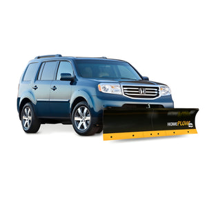 HomePlow two-piece blade mounted on the front of a blue SUV