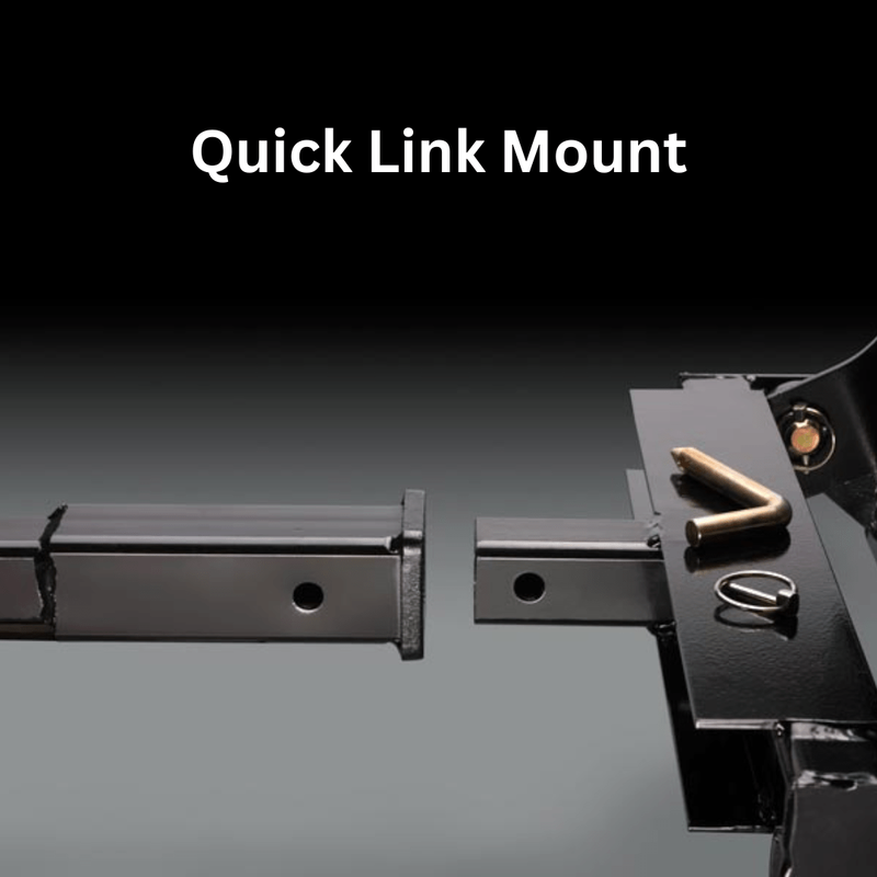 Graphic titled Quick Link Mount showing the plow receiver tube, insert and hitch pin