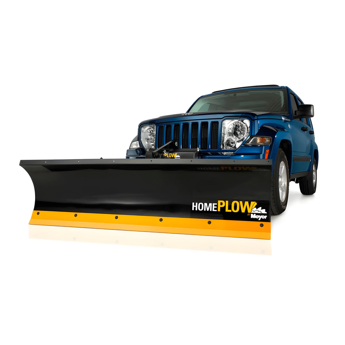 HomePlow by Meyer blade mounted on a blue Jeep SUV, front view