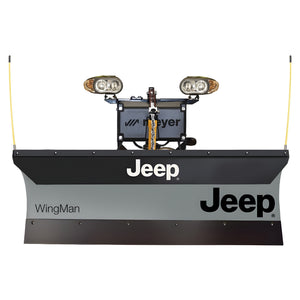 Meyer Jeep WingMan snow plow with Jeep graphics, plow lights and hydraulic unit, front view
