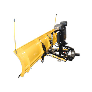 Meyer WingMan snow plow three-quarter view showing trip springs, angling cylinders, lift frame and plow lights