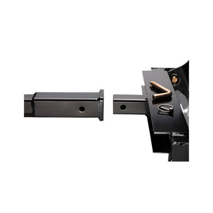 Quick-Link mount bar lined up with a front receiver tube, with hitch pin and clip