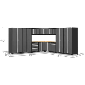 NewAge Pro 3.0 Series 16-Piece Cabinet Set with Lockers, Wall, Tool Drawer, Base, Corner Wall Cabinet and 56 in. Worktop-dimensions