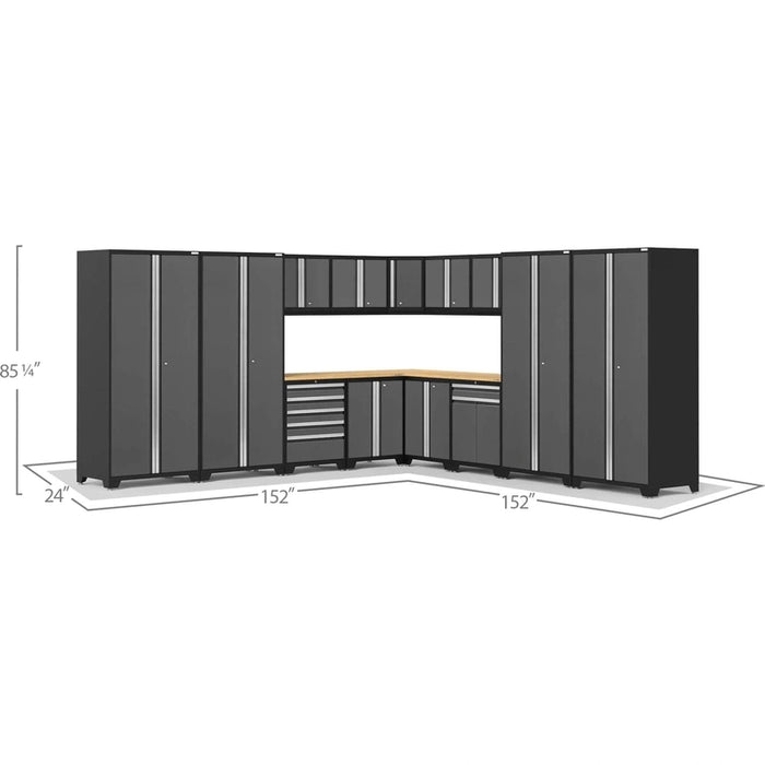 NewAge Pro 3.0 Series 16-Piece Cabinet Set with Lockers, Wall, Tool Drawer, Base, Corner Wall Cabinet and 56 in. Worktop-dimensions