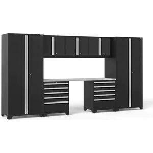 NewAge Pro 3.0 Series 8-Piece Garage Cabinet Set With 2X 5-Drawer Tool Cabinets-Black-Stainless
