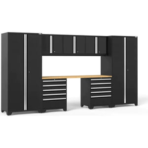 NewAge Pro 3.0 Series 8-Piece Garage Cabinet Set With 2X 5-Drawer Tool Cabinets-black-bamboo