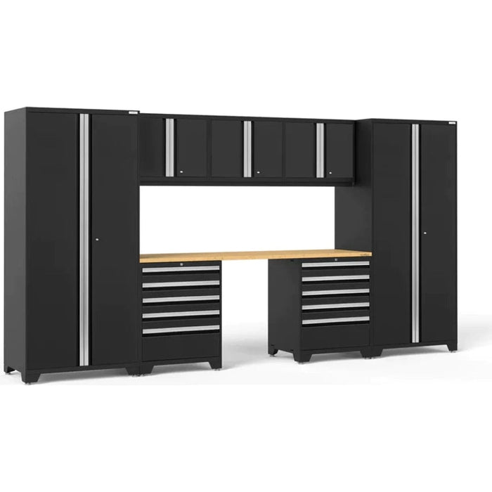 NewAge Pro 3.0 Series 8-Piece Garage Cabinet Set With 2X 5-Drawer Tool Cabinets-black-bamboo