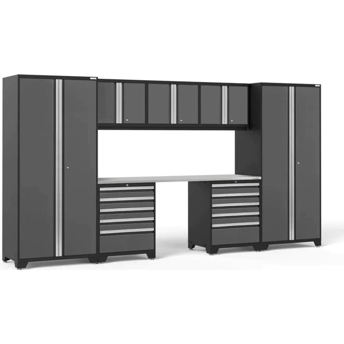NewAge Pro 3.0 Series 8-Piece Garage Cabinet Set With 2X 5-Drawer Tool Cabinets-gray-stainless