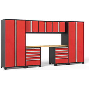 NewAge Pro 3.0 Series 8-Piece Garage Cabinet Set With 2X 5-Drawer Tool Cabinets-red-bamboo