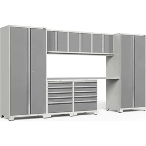 NewAge Pro 3.0 Series 8-Piece Garage Cabinet Set With 2X 5-Drawer Tool Cabinets - white Stainless