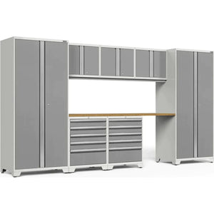 NewAge Pro 3.0 Series 8-Piece Garage Cabinet Set With 2X 5-Drawer Tool Cabinets-white-bamboo