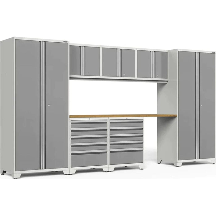 NewAge Pro 3.0 Series 8-Piece Garage Cabinet Set With 2X 5-Drawer Tool Cabinets-white-bamboo