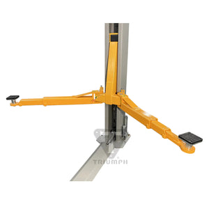 Close-up of an NT-11 column base and two unequal-length orange telescoping swing arms with rubber lift pads
