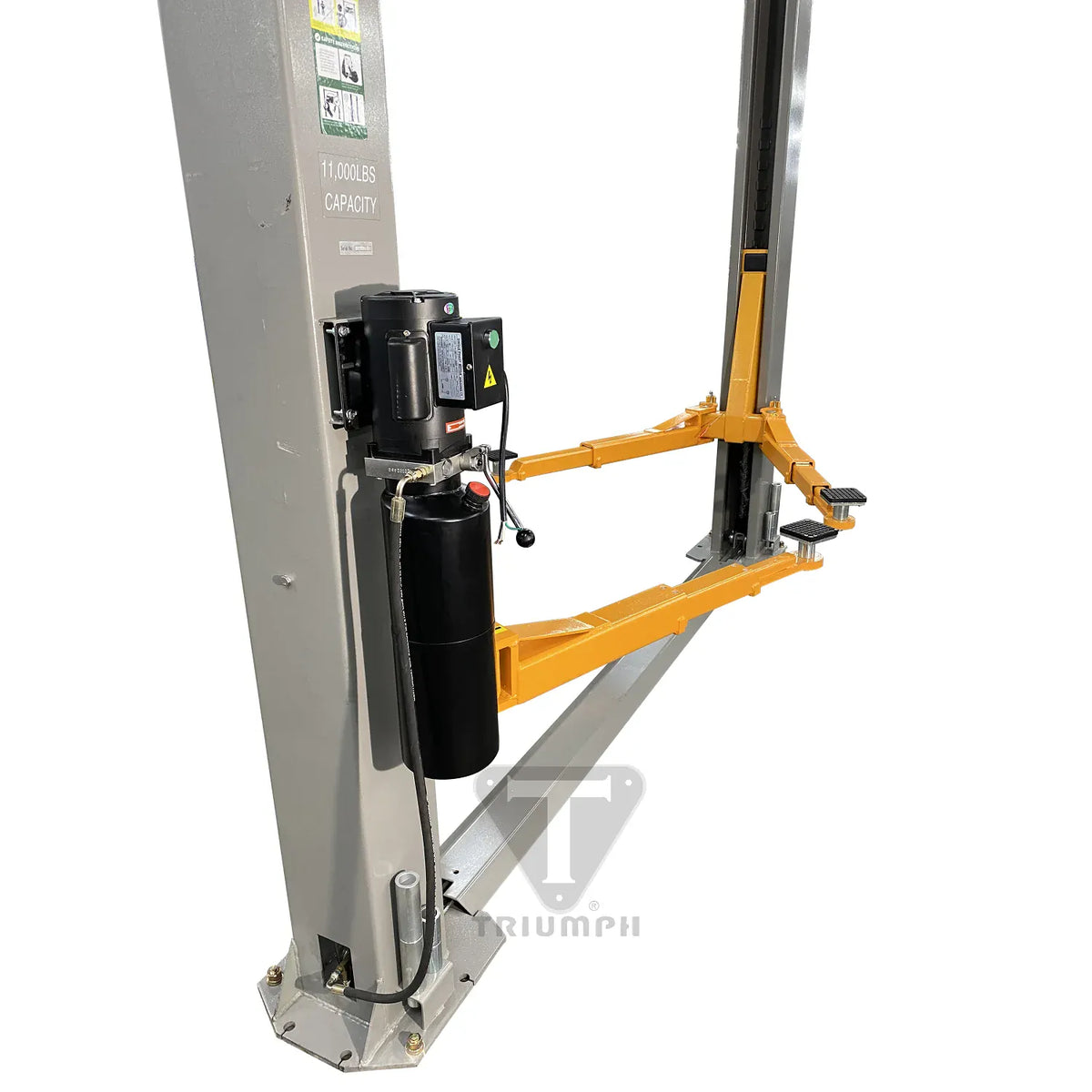 Column-mounted electric-hydraulic power unit on the NT-11: motor, reservoir, and release handle