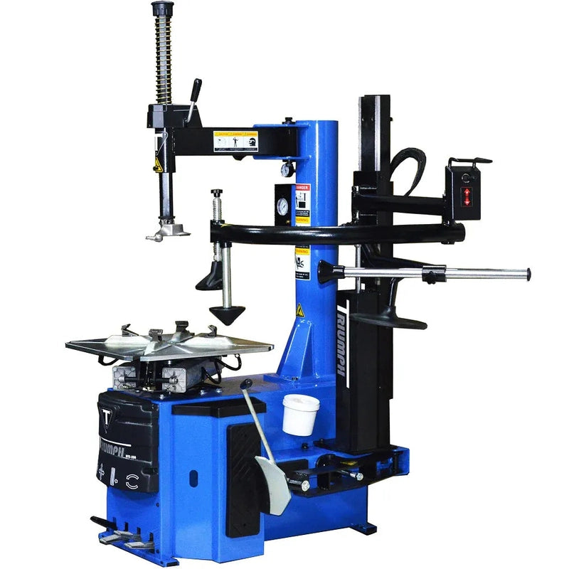 Triumph NTC-950-1 tire changer, front three-quarter view with single assist arm and bead breaker