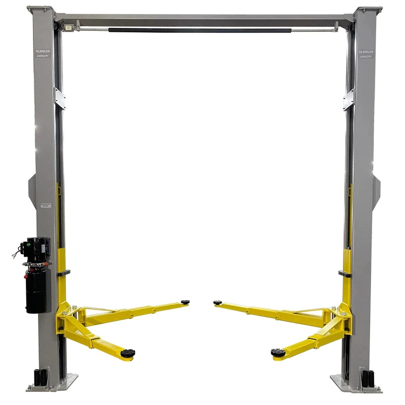 Triumph NTO-10A two-post lift with all four swing arms extended