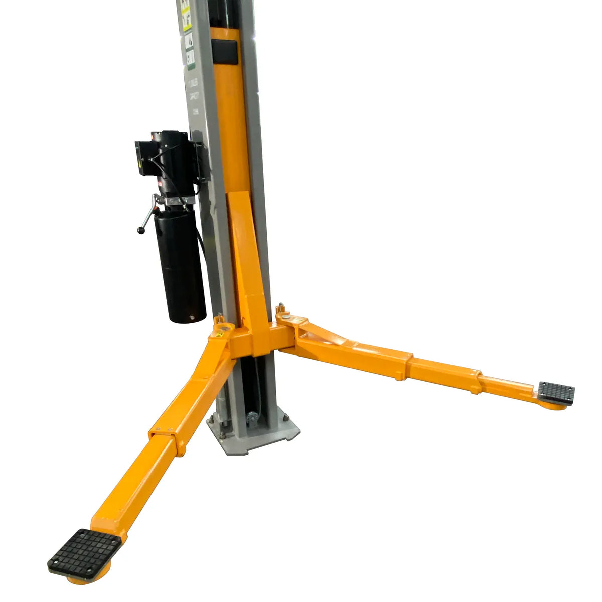 Close-up of NTO-11A telescoping swing arms with rubber pads and column-mounted power unit