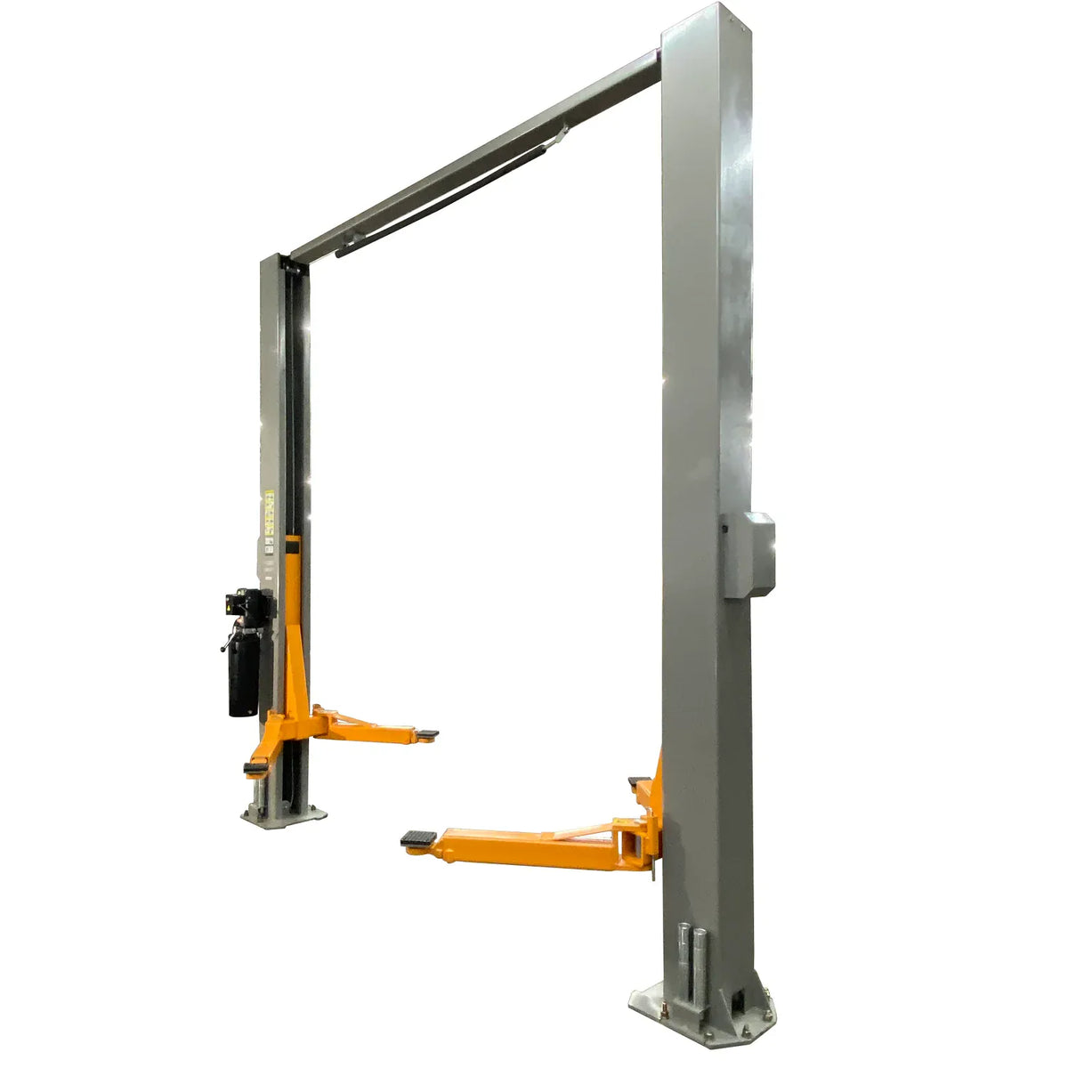 Triumph NTO-11A two-post lift, three-quarter view with swing arms extended