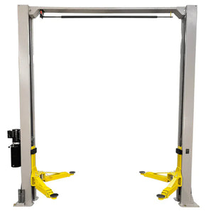 Triumph NTO-9AE overhead two-post lift, front view with arms folded inward