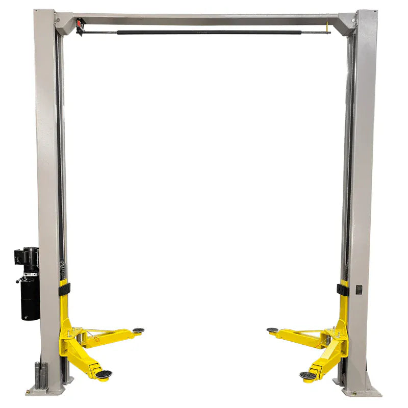 Triumph NTO-9AE overhead two-post lift, front view with arms folded inward