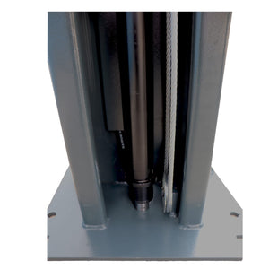 Column base plate with cylinder foot, cable sheave, and anchor-bolt slots