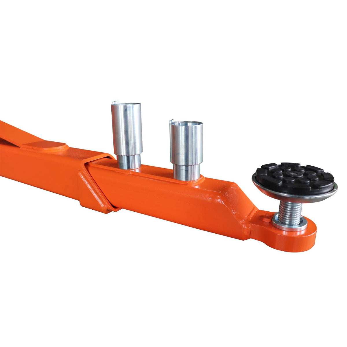 Lifting arm fitted with two stackable truck adapters and a screw-up rubber contact pad