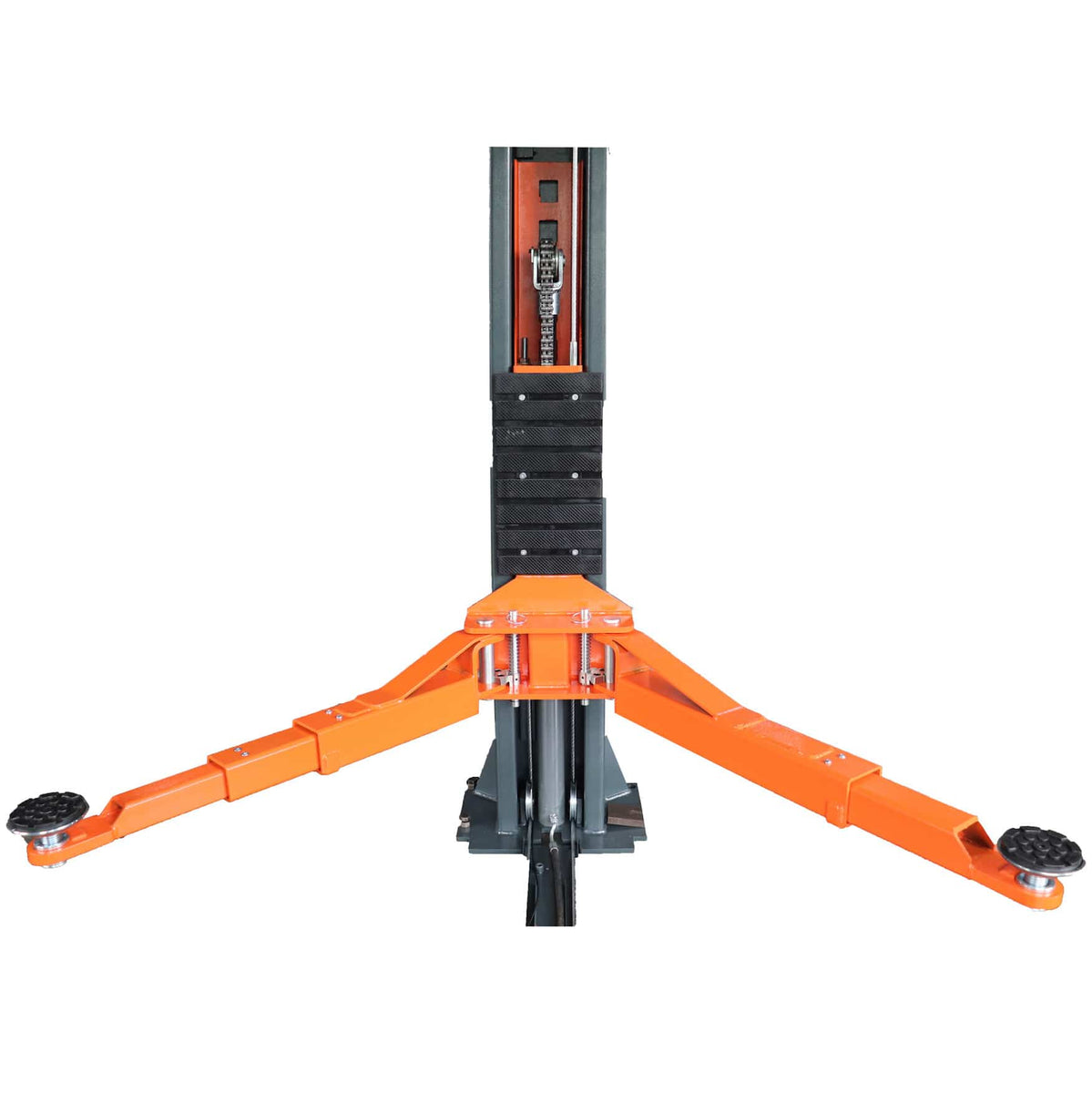 Lift column base and carriage with telescoping arms and internal chain-and-cable mechanism