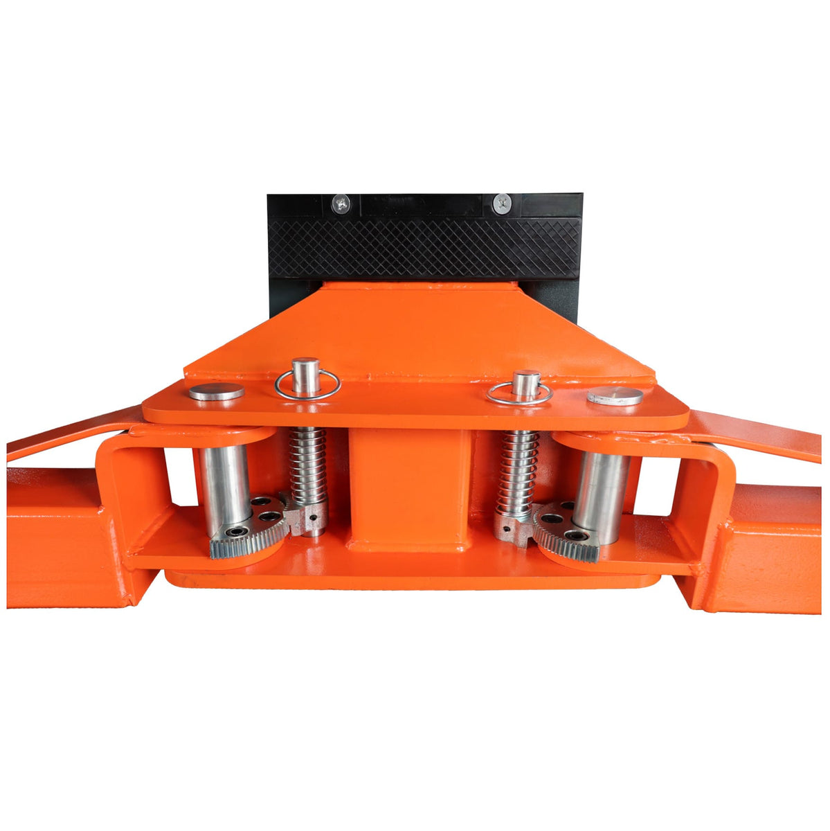 Gear-type arm-lock mechanism with spring-loaded pins on the lift carriage