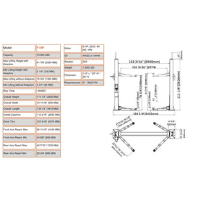Stratus SAE-F10P specification table and dimension diagram