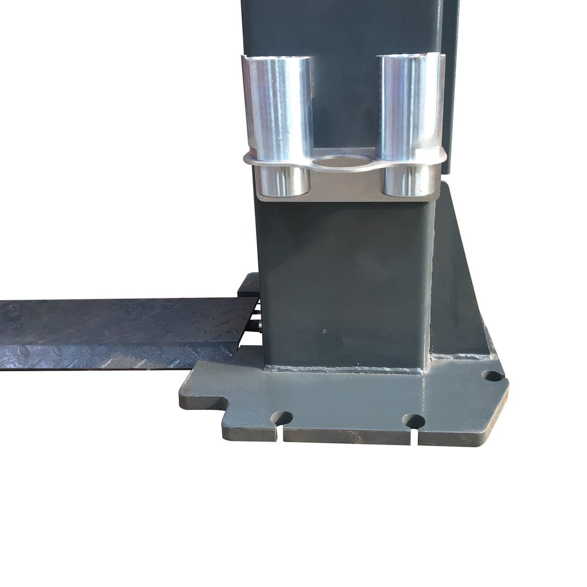 Two cylindrical truck adapters holstered at the column base with bolt-down base plate