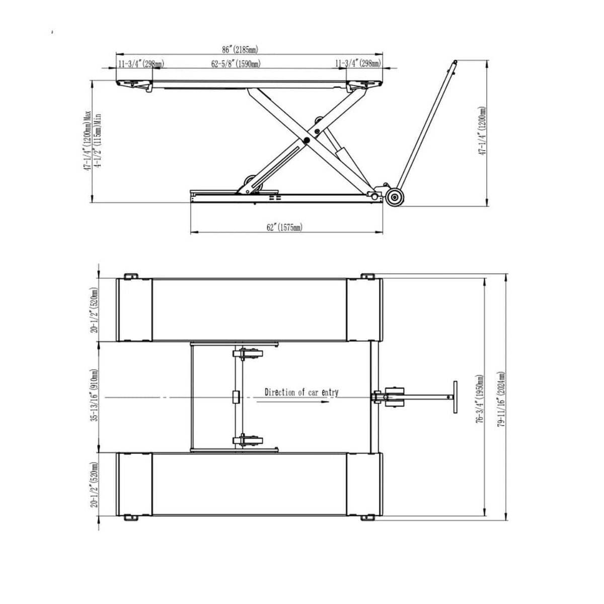 Stratus SAE-MS9000XT dimension diagram, top and side views with measurements