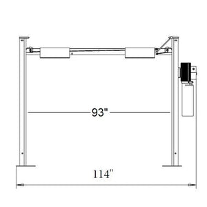Front-view dimension drawing showing 93-inch drive-through width between the posts