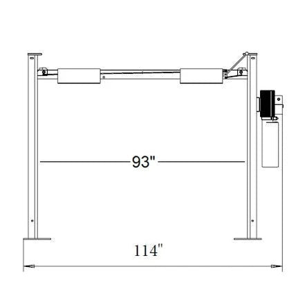 Front-view dimension drawing showing 93-inch drive-through width between the posts