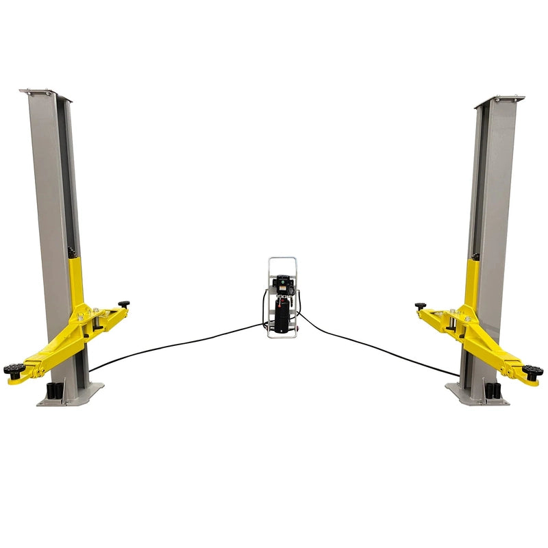 Both posts set wide apart with portable power unit connected at center